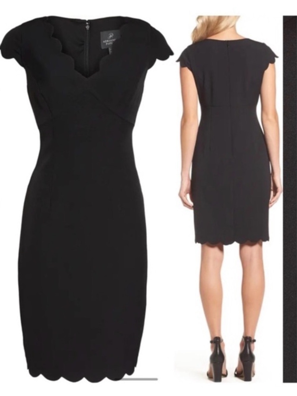 Adrianna Papell Black Scallop Neck Sheath Dress